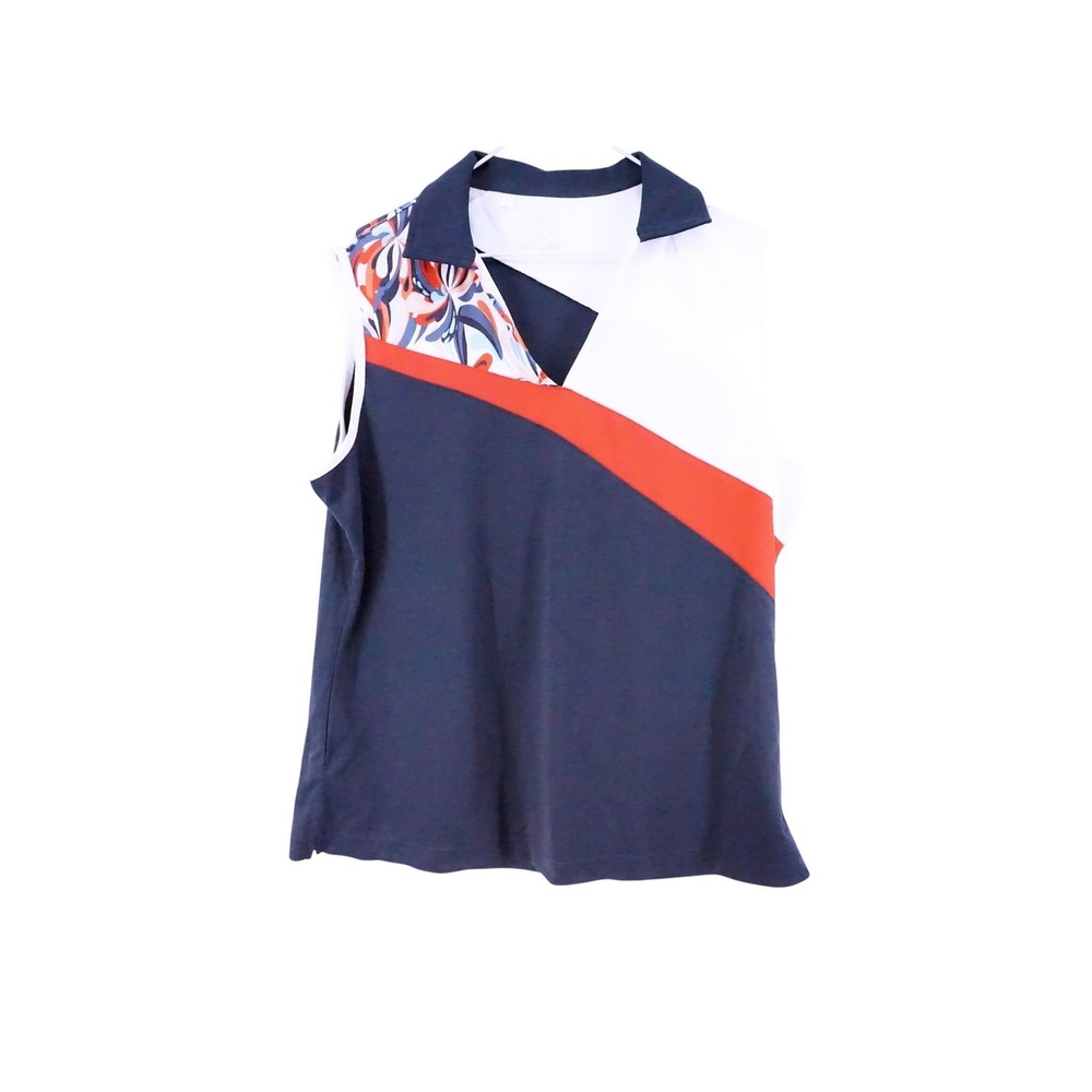 Monterey Club Womens‎ Sleeveless Golf Polo Navy White Orange Floral Top XL